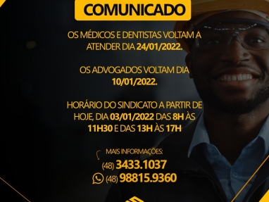 Horários atendimento Sindicato 